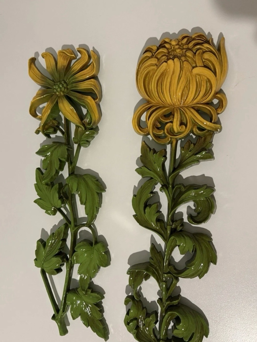 2 Vintage 1966 MCM Dart Industries Floral Flowers Wall Hanging Green Yellow 20"